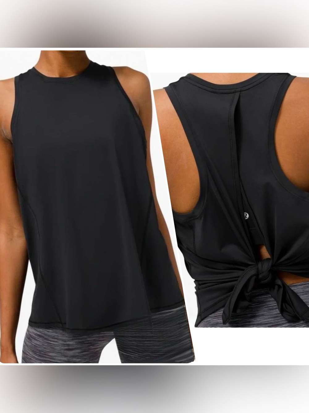 Lululemon All Tied Up Pima Cotton Tank Top Open Back High Neck Black 6 8